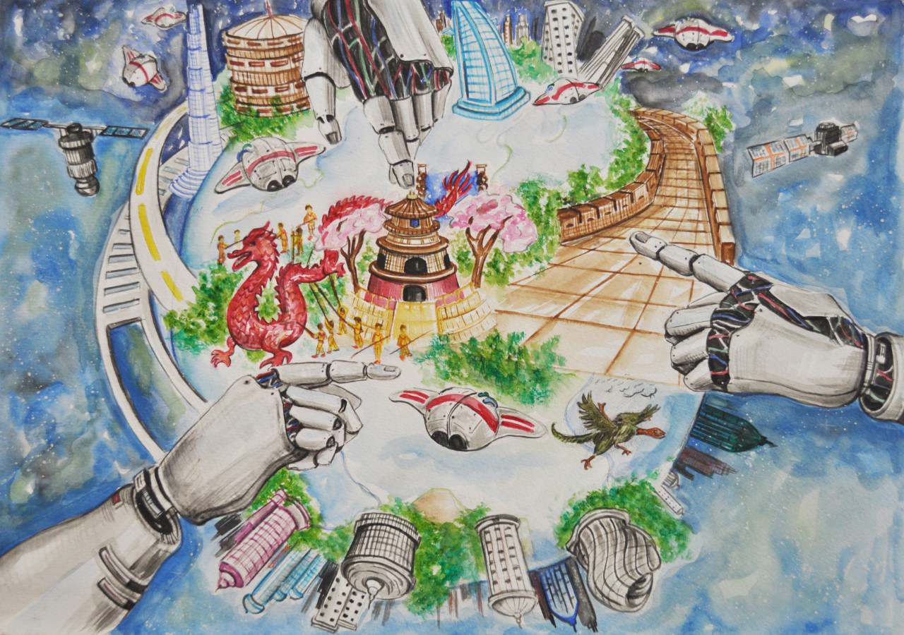 航天日绘画作品《从北京通往太空的快速路》,土耳其伊莲穆·古尔特佩 航天日绘画作品《从北京通往太空的快速路》,土耳其伊莲穆·古尔特佩