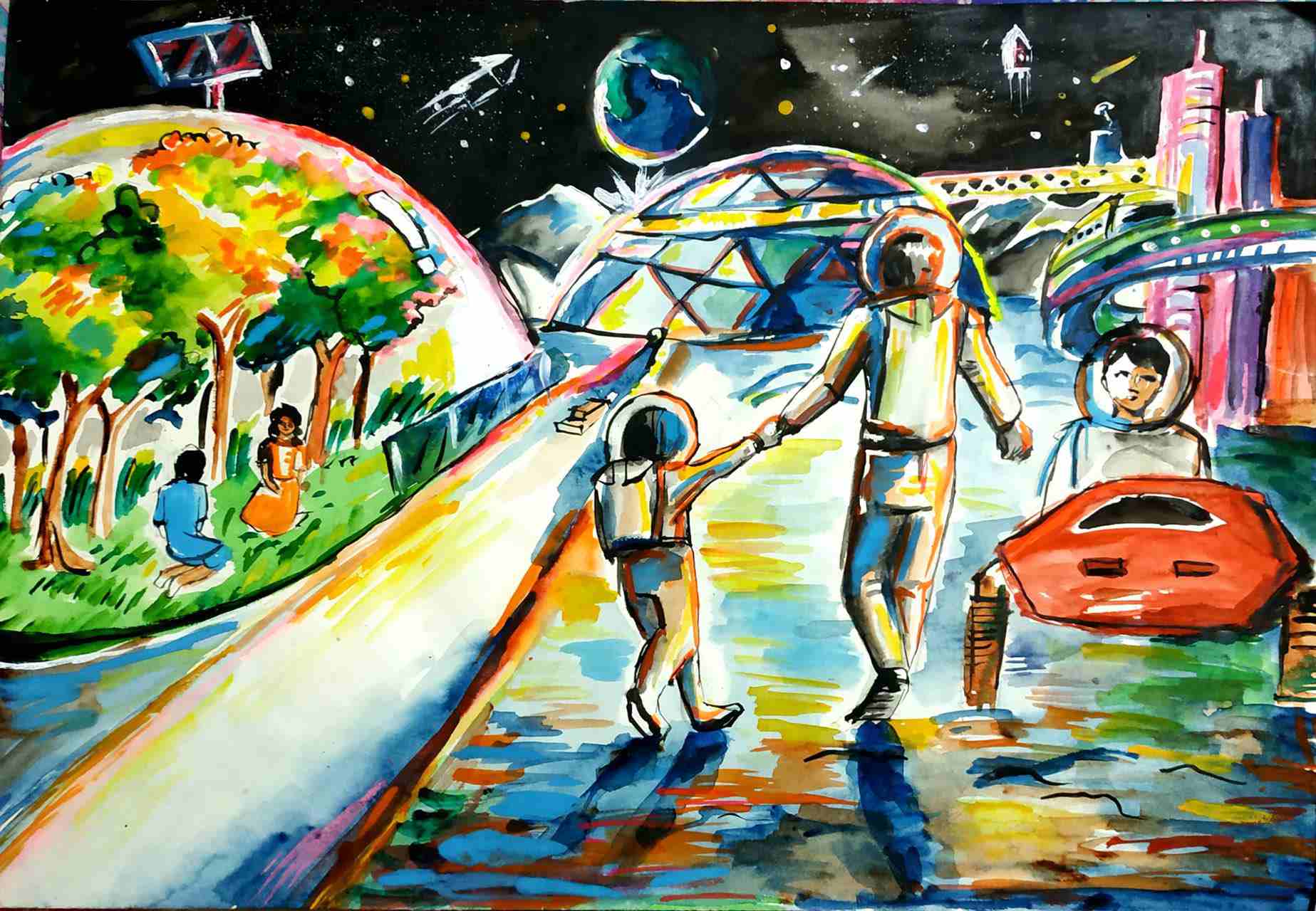 航天日绘画作品《梦想太空》,孟加拉国Jannatul Ferdouse 航天日绘画作品《梦想太空》,孟加拉国Jannatul Ferdouse